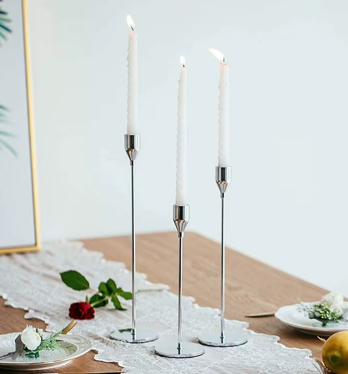 Klassiska Ljusstakar i Silver – 3-pack